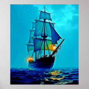 Ghostly Tall Ship Zee Voyage Design Poster