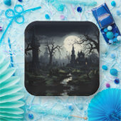 Ghostly Witches Manor Halloween Papieren Bordje (Feest)