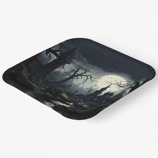 Ghostly Witches Manor Halloween Papieren Bordje (Gebogen)