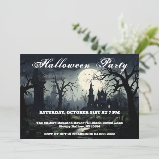 Ghostly Witches Manor Halloween Party Uitnodiging (Staand voorkant)