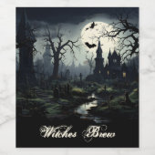 Ghostly Witches Manor Halloween Wijn Etiket (Enkel label)
