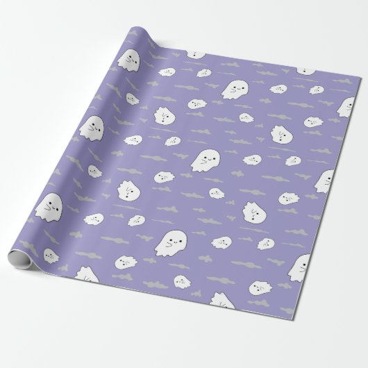 Ghosts and Clouds Pastel Paarse Halloween geschenk Cadeaupapier (Uitgerold)