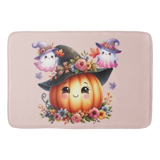 Ghosts and Pumpkin Halloween Design Badmat (Voorkant)