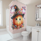 Ghosts and Pumpkin Halloween Design Douchegordijn (In situ)
