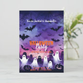 Ghosts Bats Pumpkins Sky Halloween Party Kaart (Staand voorkant)