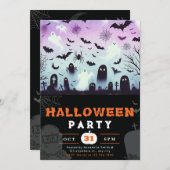 Ghosts Cemetery Bats Spiderwebs Creepy Halloween Kaart (Voorkant / Achterkant)