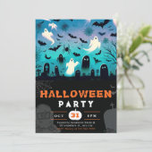 Ghosts Cemetery Bats Spiderwebs Creepy Halloween Kaart (Staand voorkant)