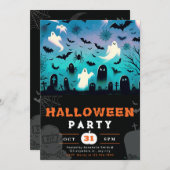 Ghosts Cemetery Bats Spiderwebs Creepy Halloween Kaart (Voorkant / Achterkant)