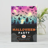 Ghosts Cemetery Bats Spiderwebs Creepy Halloween Kaart (Staand voorkant)