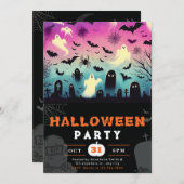 Ghosts Cemetery Bats Spiderwebs Creepy Halloween Kaart (Voorkant / Achterkant)