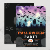 Ghosts Cemetery Bats Spiderwebs Creepy Halloween Kaart (Voorkant / Achterkant)