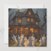 Ghosts Dance in Yard of Haunted House op Halloween Bedankkaart (Voorkant)