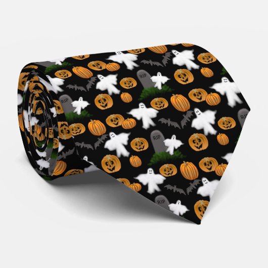 Ghosts en Jack O Lantern Halloween Stropdas (Opgerold)