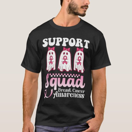 Ghosts en Pink Ribbon Support Squad Borstkanker T-shirt (Voorkant)