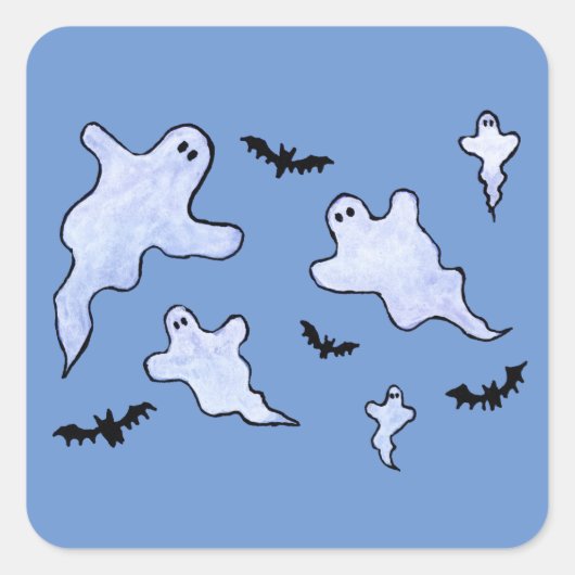 Ghosts en vleermuizen Halloween Vierkante Sticker (Voorkant)