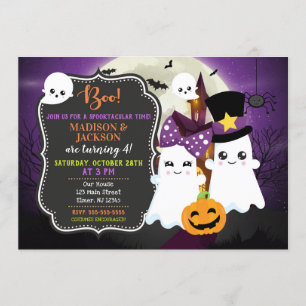 Ghosts Halloween Birthday Invitation for Twins Kaart