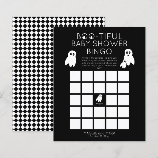 Ghosts Halloween Boo-armige Baby shower Bingo nodi (Voorkant / Achterkant)