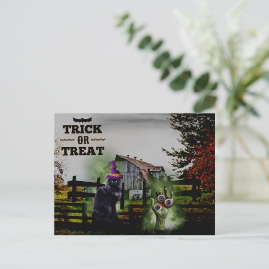 *~* Ghosts Hands Eyes Black Cat HALLOWEEN Briefkaart (Staand voorkant)