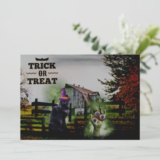 *~* Ghosts Hands Eyes Black Cat HALLOWEEN KAART (Staand voorkant)