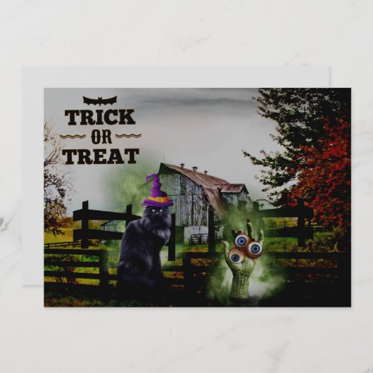 *~* Ghosts Hands Eyes Black Cat HALLOWEEN KAART (Voorkant / Achterkant)