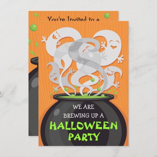 Ghosts & Heksen Cauldron Halloween uitnodiging (Voorkant / Achterkant)