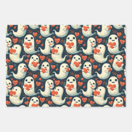 Ghosts Holding Hearts Valentijnsdag Inpakpapier Vel