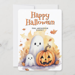 Ghosts Jack O'Lanterns Schattige Happy Halloween K Feestdagenkaart