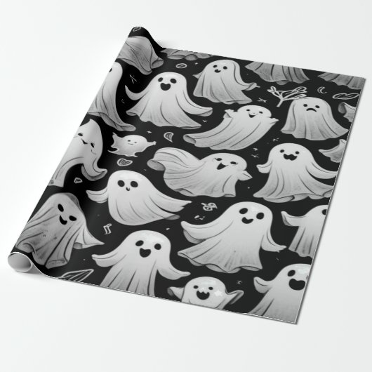 Ghosts Overal Spooky Leuke Halloween Scene Cadeaupapier (Uitgerold)