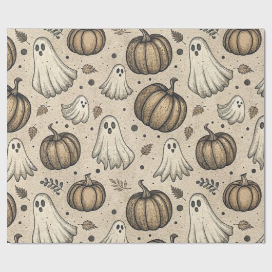  Ghosts & Pumpkins Halloween Pattern (2) Cadeaupapier (Vlak)