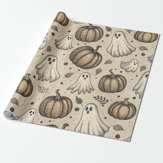  Ghosts & Pumpkins Halloween Pattern (2) Cadeaupapier (Uitgerold)