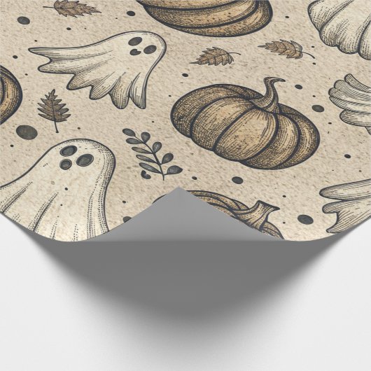  Ghosts & Pumpkins Halloween Pattern (2) Cadeaupapier (Hoek)