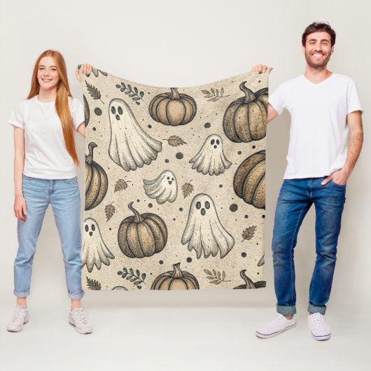  Ghosts & Pumpkins Halloween Pattern (2) Fleece Deken (In situ)