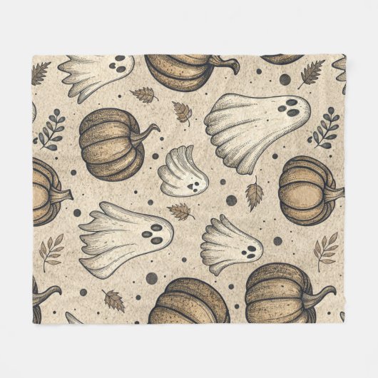  Ghosts & Pumpkins Halloween Pattern (2) Fleece Deken (Voorkant (Horizontaal))