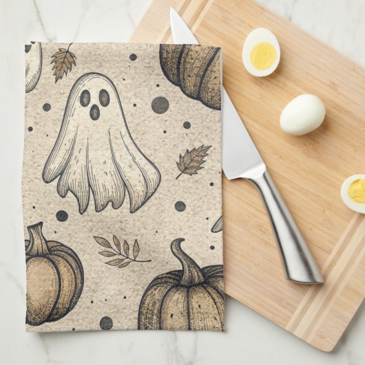  Ghosts & Pumpkins Halloween Pattern (2) Theedoek (Quarter Fold)