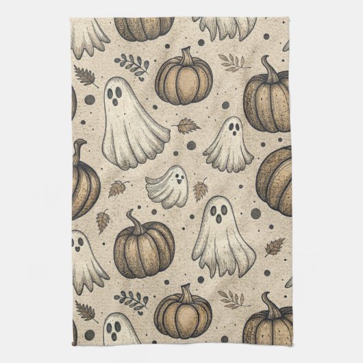  Ghosts & Pumpkins Halloween Pattern (2) Theedoek (Verticaal)