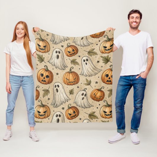  Ghosts & Pumpkins Halloweenpatroon Fleece Deken (In situ)