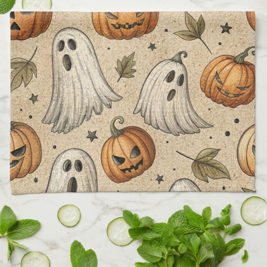 Ghosts & Pumpkins Halloweenpatroon Theedoek (Gevouwen)