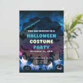 Ghosts Pumpkins Hemelblauw Roze Halloween Kaart (Staand voorkant)