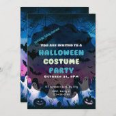 Ghosts Pumpkins Hemelblauw Roze Halloween Kaart (Voorkant / Achterkant)