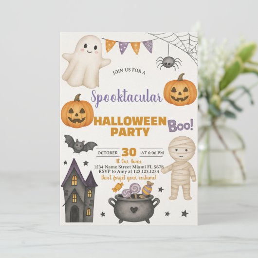 Ghosts, Pumpkins & Kostuum Bash Uitnodigen Kaart (Staand voorkant)
