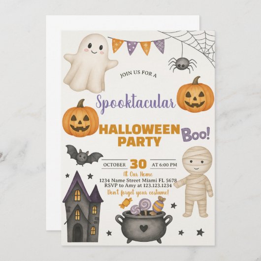 Ghosts, Pumpkins & Kostuum Bash Uitnodigen Kaart (Voorkant / Achterkant)