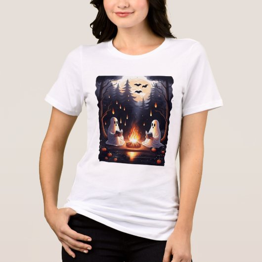 Ghosts Reading bij het kampvuur Halloween T-shirt (Voorkant)