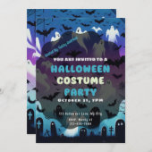 Ghosts Spiderwebs Graves Paarse Blauwe Halloween Kaart (Voorkant / Achterkant)