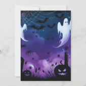 Ghosts Spiderwebs Pumpkins Paarse Blauwe Halloween Kaart (Achterkant)