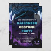 Ghosts Spiderwebs Pumpkins Paarse Blauwe Halloween Kaart (Voorkant / Achterkant)