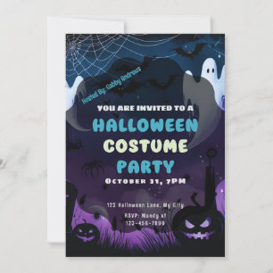 Ghosts Spiderwebs Pumpkins Paarse Blauwe Halloween Kaart