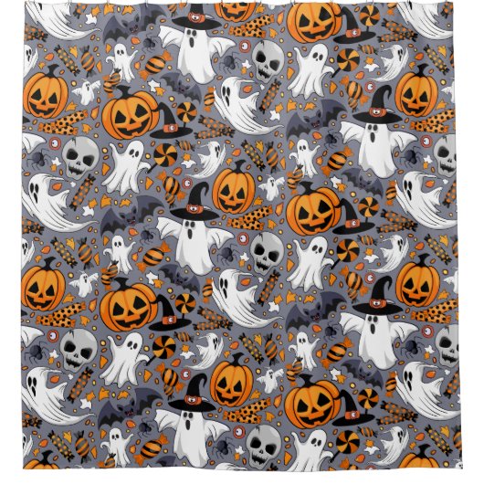 Ghosts Spooky en griezelige Schattigee Monsters Douchegordijn (Voorkant)