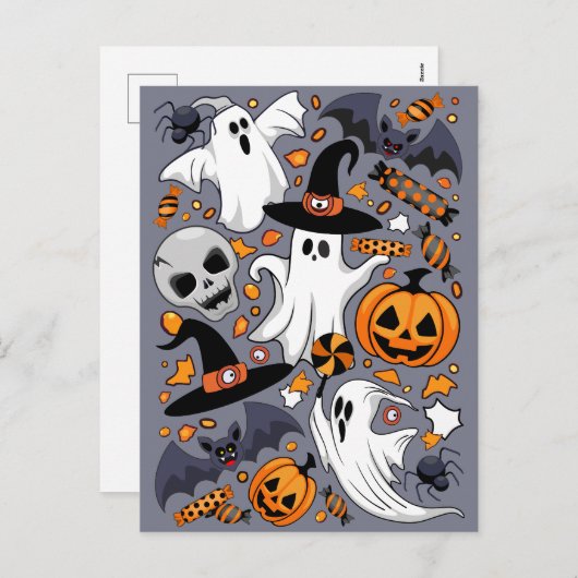 Ghosts Spooky en griezelige Schattigee Monsters Feestdagenkaart (Voorkant / Achterkant)