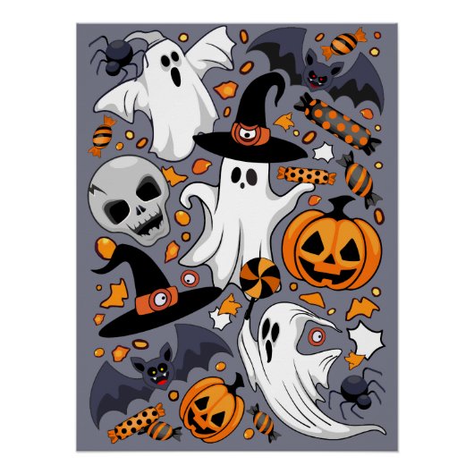 Ghosts Spooky en griezelige Schattigee Monsters Perfect Poster (Voorkant)