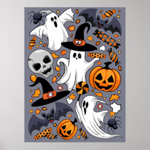 Ghosts Spooky en griezelige Schattigee Monsters Poster